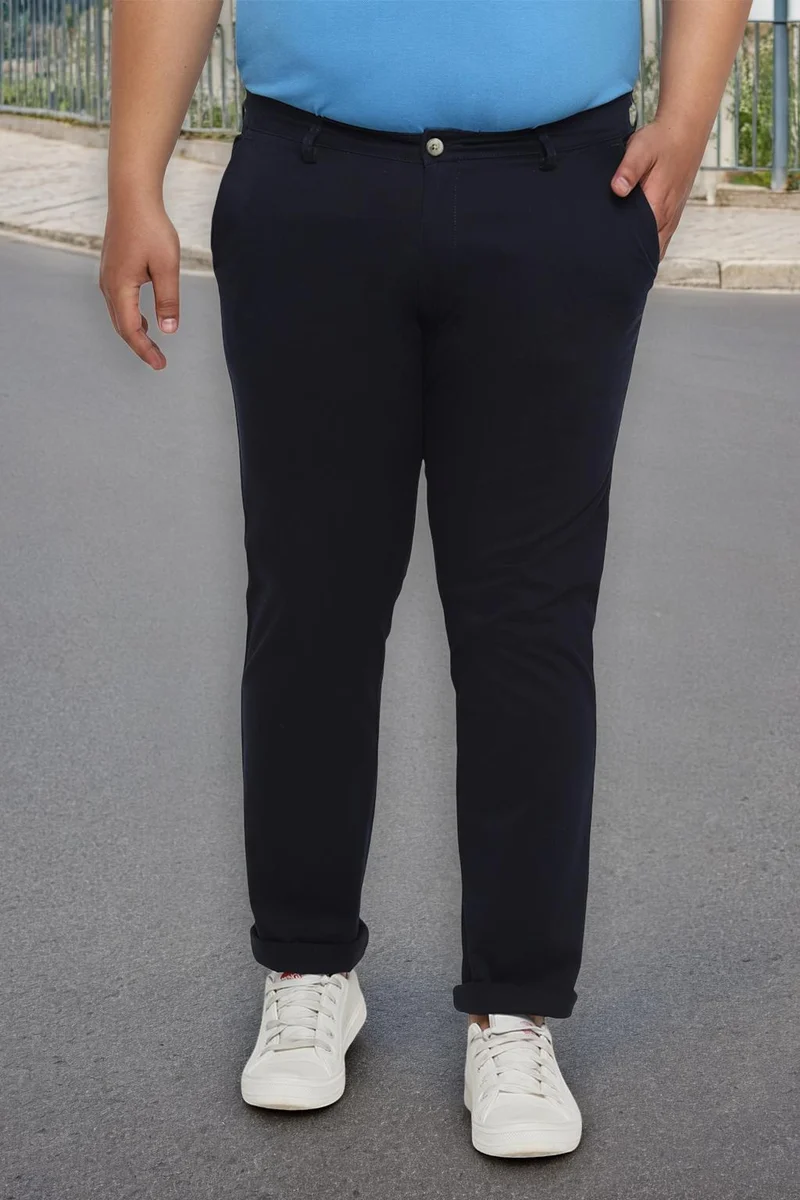 Urbano Plus Men's Navy Blue Cotton Regular Fit Casual Chino Pants Stretch